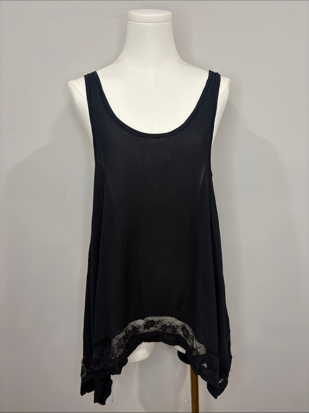 Intimately Free People Black Sleeveless Scoop Neck Tunic with Lace Trim Small